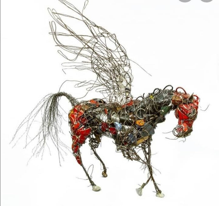 Winged horse with an open wire mane and wings